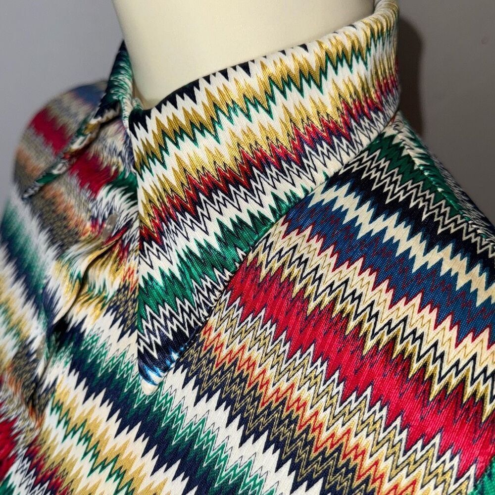 Vintage 60s Women's ZigZag Print Pointed Collar Multicolor Rainbow Stripe Size S - Picture 9 of 13